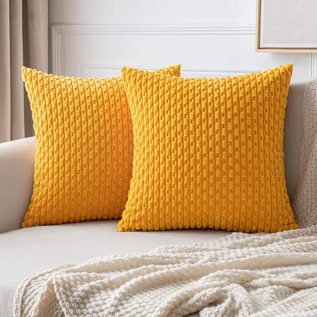 Burnt Orange Striped Corduroy Cushion Cover