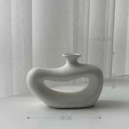 Ceramic Vase Hollow Pipe Irregular Hand-made Vase White Rough Pottery and Porcelain Crafts Floral Arrangement Accessories