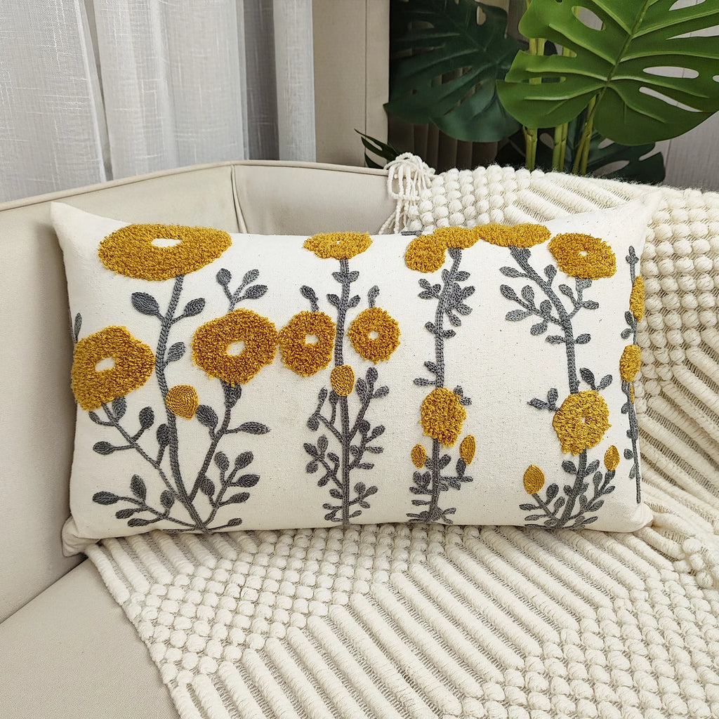 Boho Floral Tufted Embroidery Cushion Cover