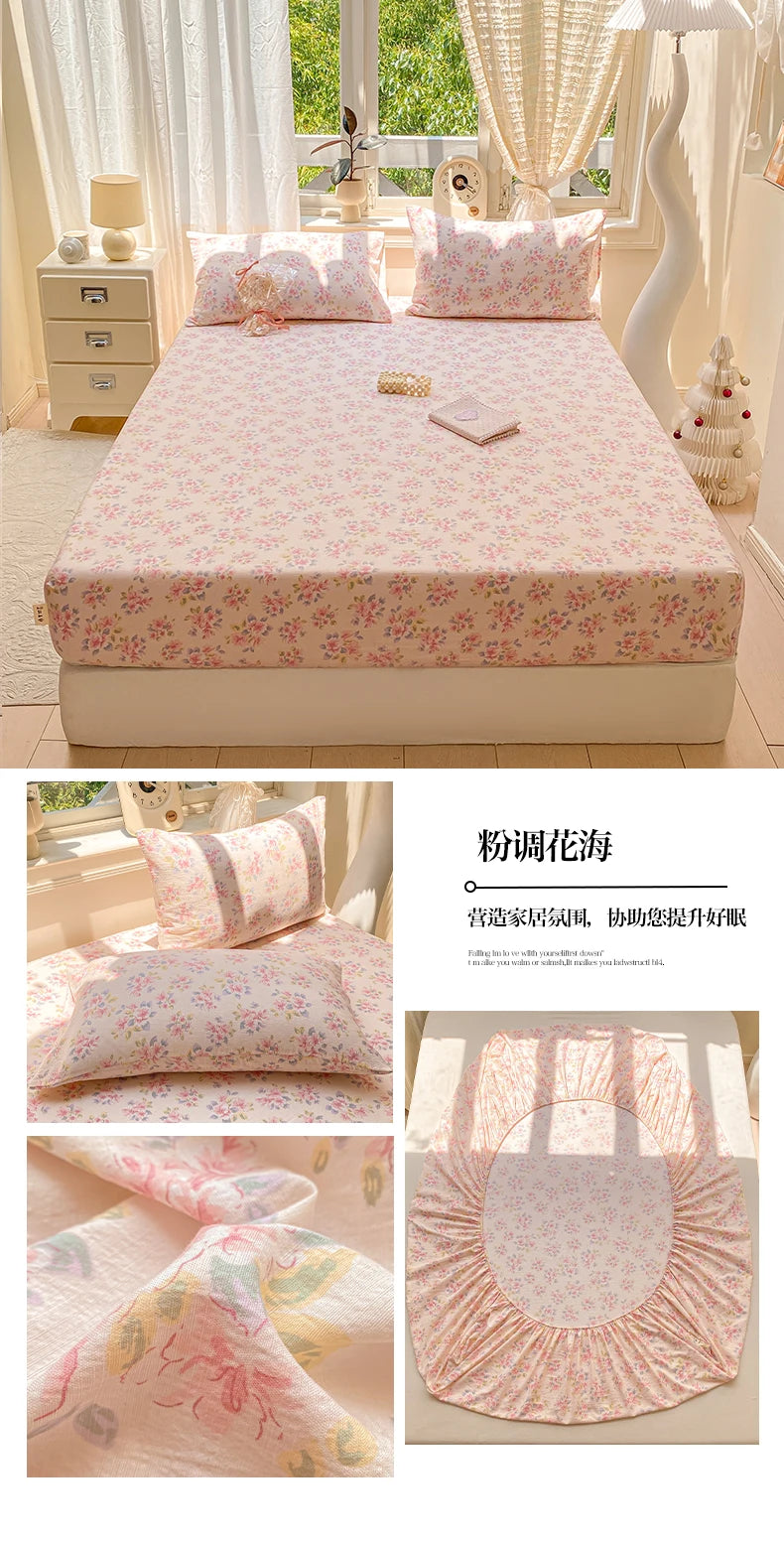 Green Floral Fitted Bed Sheet | Single, Queen, King