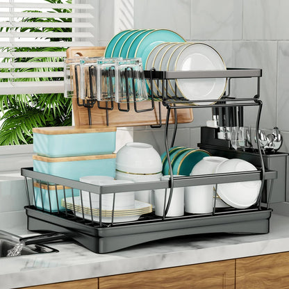 Large 2-Tier Dish Drying Rack, Removable Trays