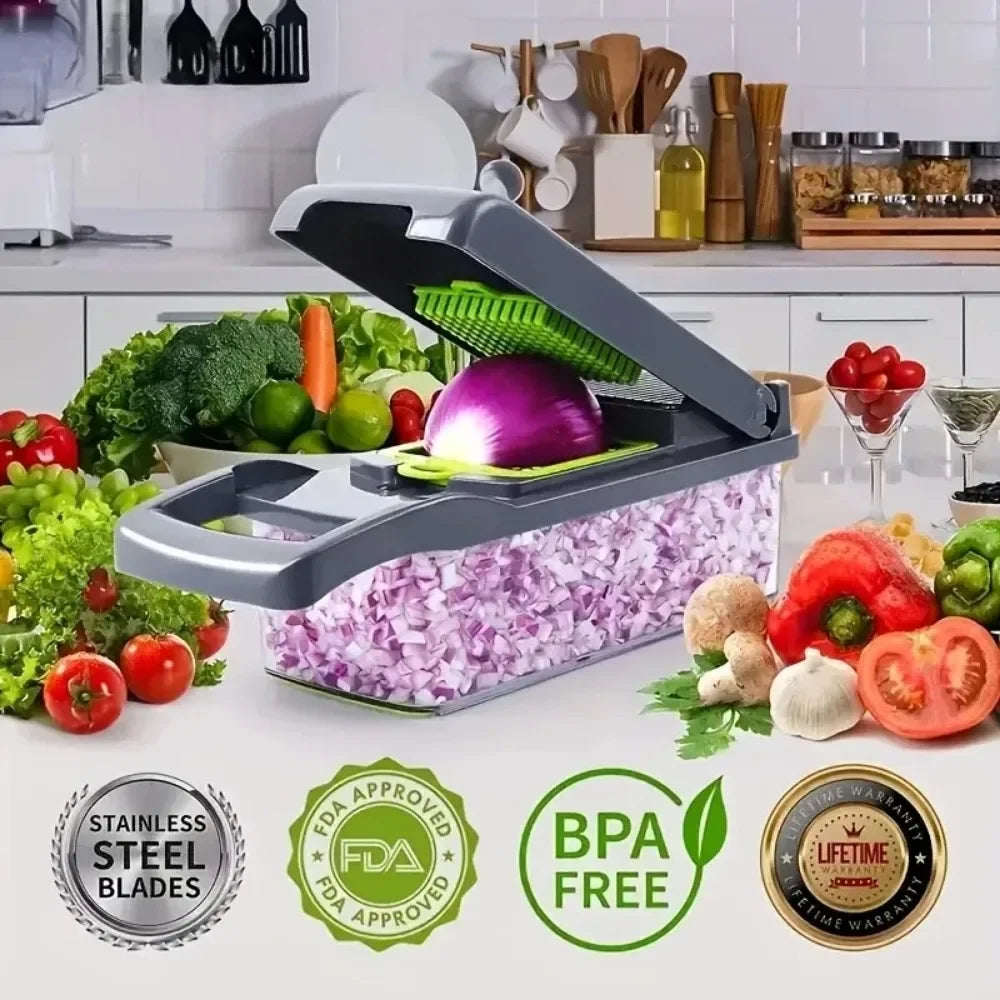 Multifunctional Vegetable Chopper and Food Slicer, 14-in-1 with Handle and Grater Set