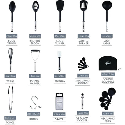 35-Piece Nonstick Cooking Set with Silicone Spatulas and Stainless Steel Kitchen Tools