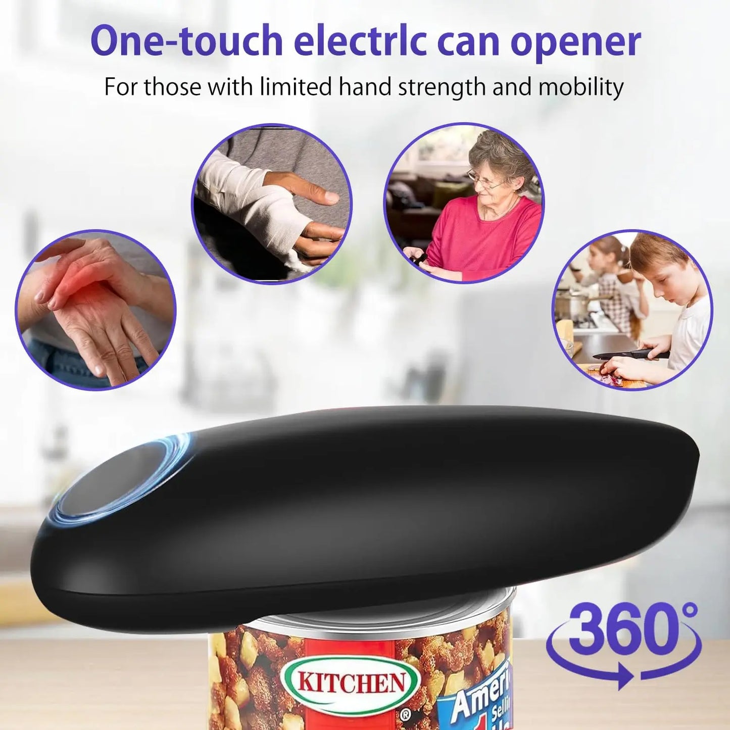 Compact Cordless Electric Can Opener, One-Touch Operation