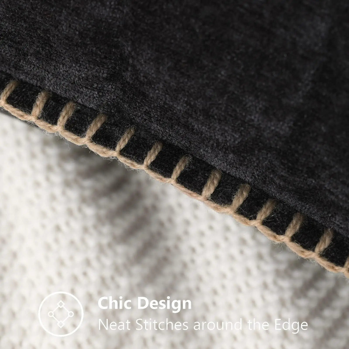 Black Chenille Cushion Cover with Stitched Edge