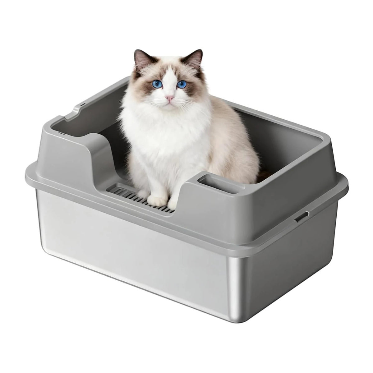 XL Stainless Steel Litter Box, High Wall Sides