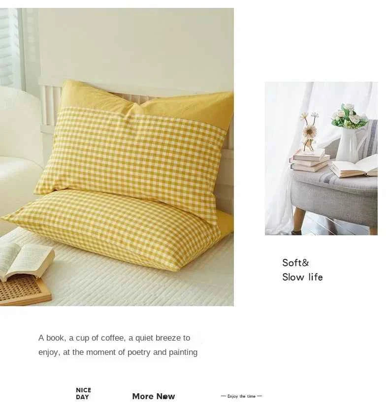 Pillowcase Envelope Style Plaid Couples Plain Ins 48x74cm 100% Pure Cotton Home Textile Household Bedroom Throw Pillow Case