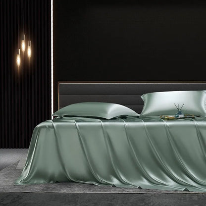 Solid 4pcs Silk Bedding Set with Duvet Cover Fitted/Flat Bed Sheet Pillowcase Bedspreads and Coverlets  Single Double Bedsheet