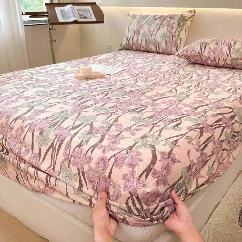 Floral Print Fitted Sheet, Elastic Edge, Queen/King