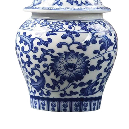 Chinese Blue White Porcelain Decorative Temple Jar Vase with Lid,Tea Canister Ceramic Tea Organizer Box Storage Coffee Container