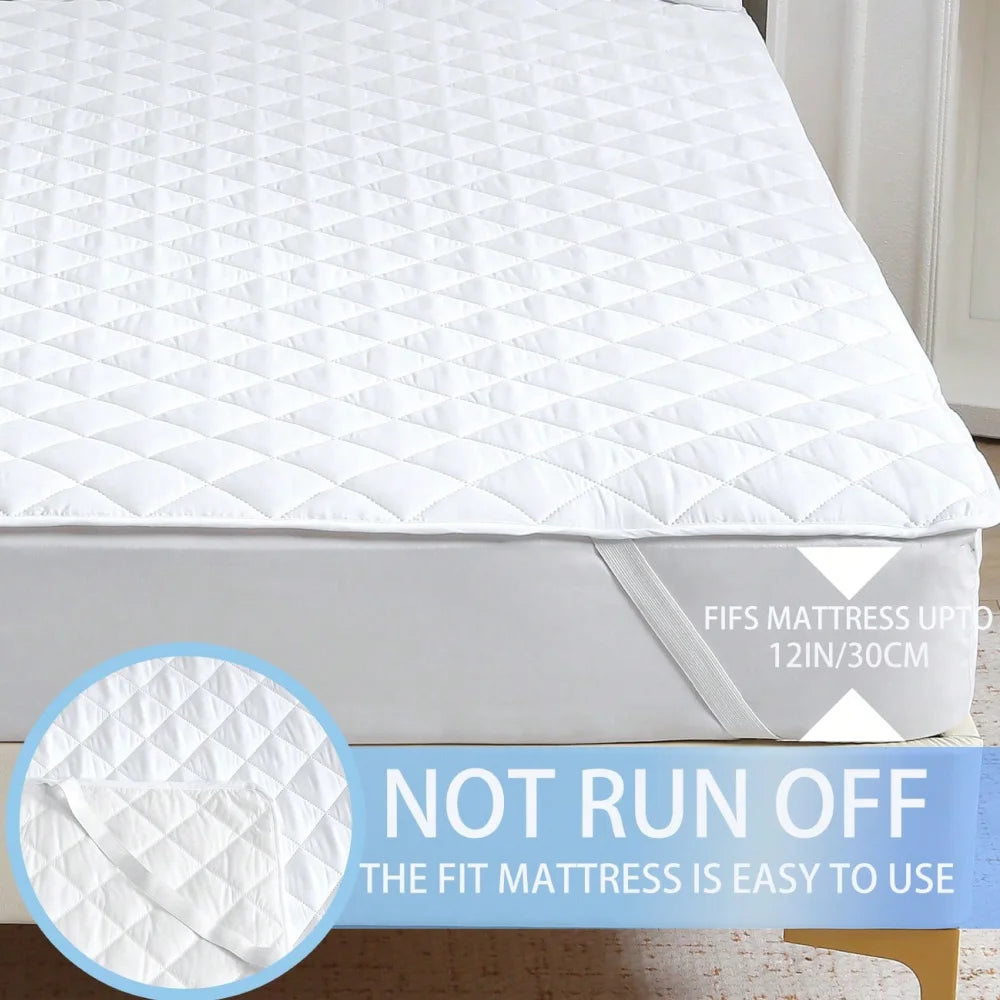 100% Waterproof Plaid Mattress Protector – Breathable Ultra-Soft Square Grid Cover with Elastic Corner Straps