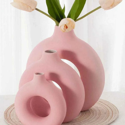1PC-Elegant Ceramic Frosted Circular Donut Vase - Modern Minimalist Decor, Perfect for Flower Arrangement and Home Decoration