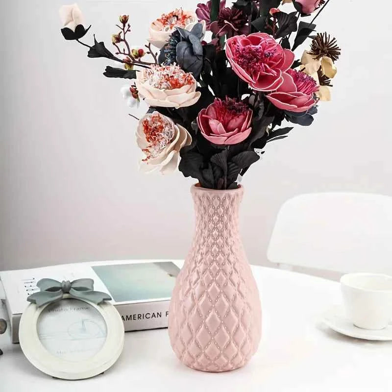 1pc Imitation Ceramic Plastic Vase, Suitable For Creative Flower Arrangement Decoration Of Rooms, Weddings, And Scenes