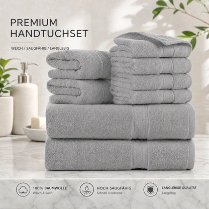 Towels 8 Piece Majestic Plush Luxury Towel Set, Cotton, Grey | Majestic - Bath Towel Set
