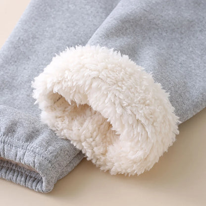 Autumn And Winter Children's Plush Warm Sports Casual Pants For Boys And Girls Solid Color Fashion Thick Windproof Harun Pants
