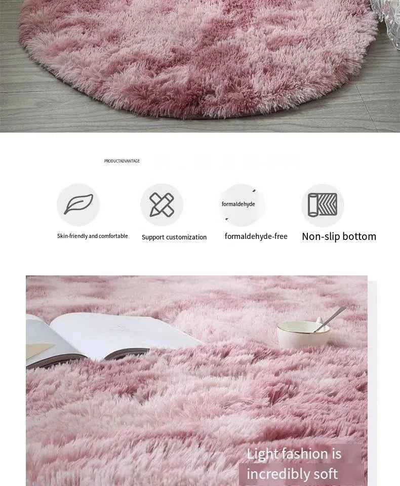 VIKAMA Nordic ins thickened long hair tie-dyed silk hair carpet Modern simple oval bedroom bed rug, living room sofa rug