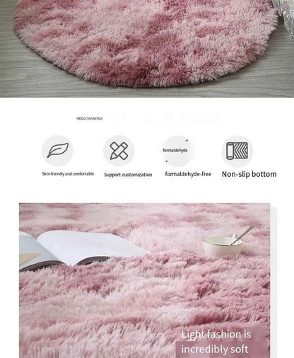 VIKAMA Nordic ins thickened long hair tie-dyed silk hair carpet Modern simple oval bedroom bed rug, living room sofa rug