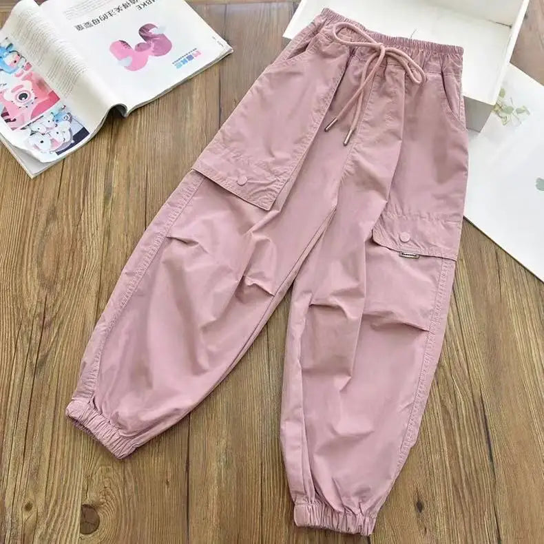 Spring Clothes Fashionable Kids Cargo Joggers Elastic Ankle Pants Casual Trousers Light Breathable Summer Trendy Outfit