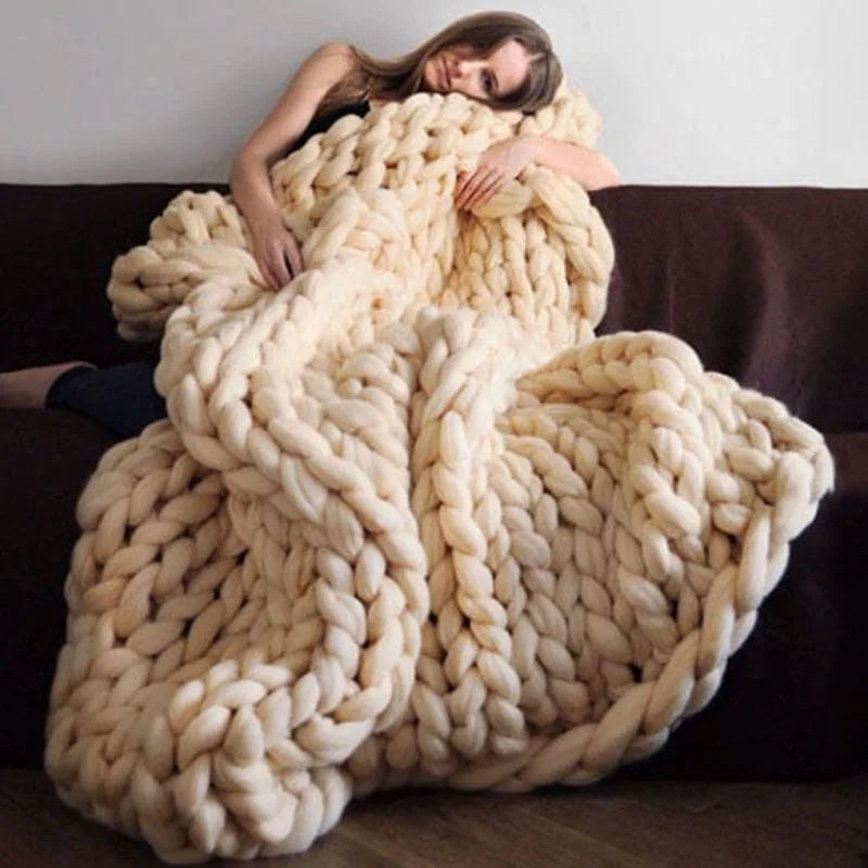 Comfortable Chunky Knit Blanket Fashion Knitted Blanket Winter Warm Sofa Bed Throw Blankets Hand-woven Home Gifts