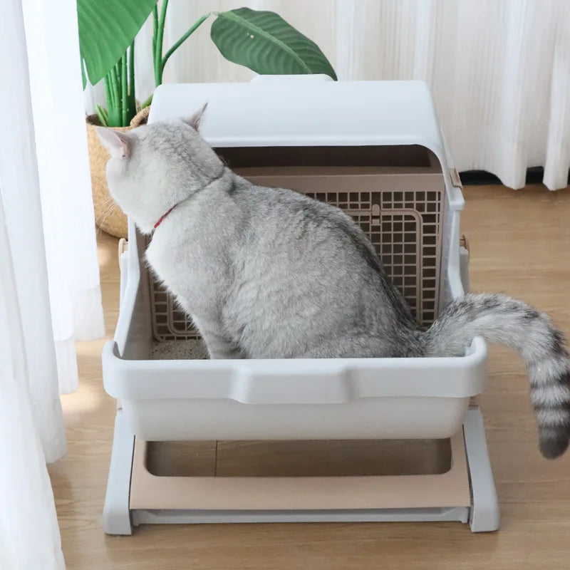 Extra-Large Semi-Automatic Sifting Cat Litter Box with High Walls