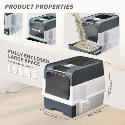 Fully Enclosed Cat Litter Box, Top Entry & Drawer