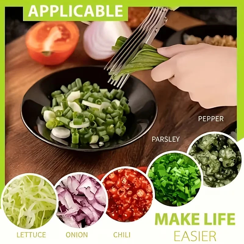 Multi-Layer Stainless Steel Kitchen Scissors for Scallion, Herb and Vegetable Cutting