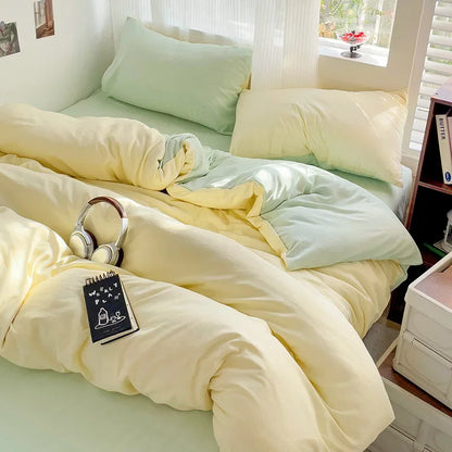 4-Piece Solid Cotton Bedding Set – Duvet Cover, Bed Sheet & 2 Pillowcases | Twin, Full, Queen, King