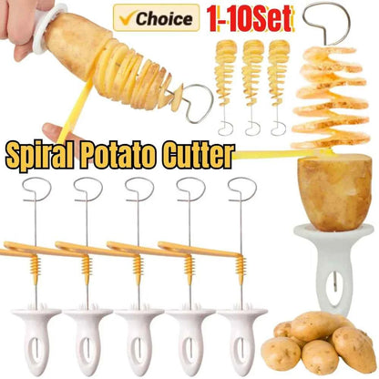 Spiral Potato Cutter with 4 Stainless Steel Sticks Manual Twisted Potato Slicer Reusable Potato Twister Kitchen Gadgets