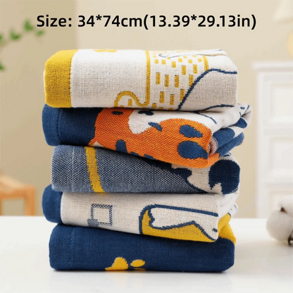 Cartoon Cat Face Towels 34x74cm Soft Bath Towel Absorbent 3 Layer Cotton
