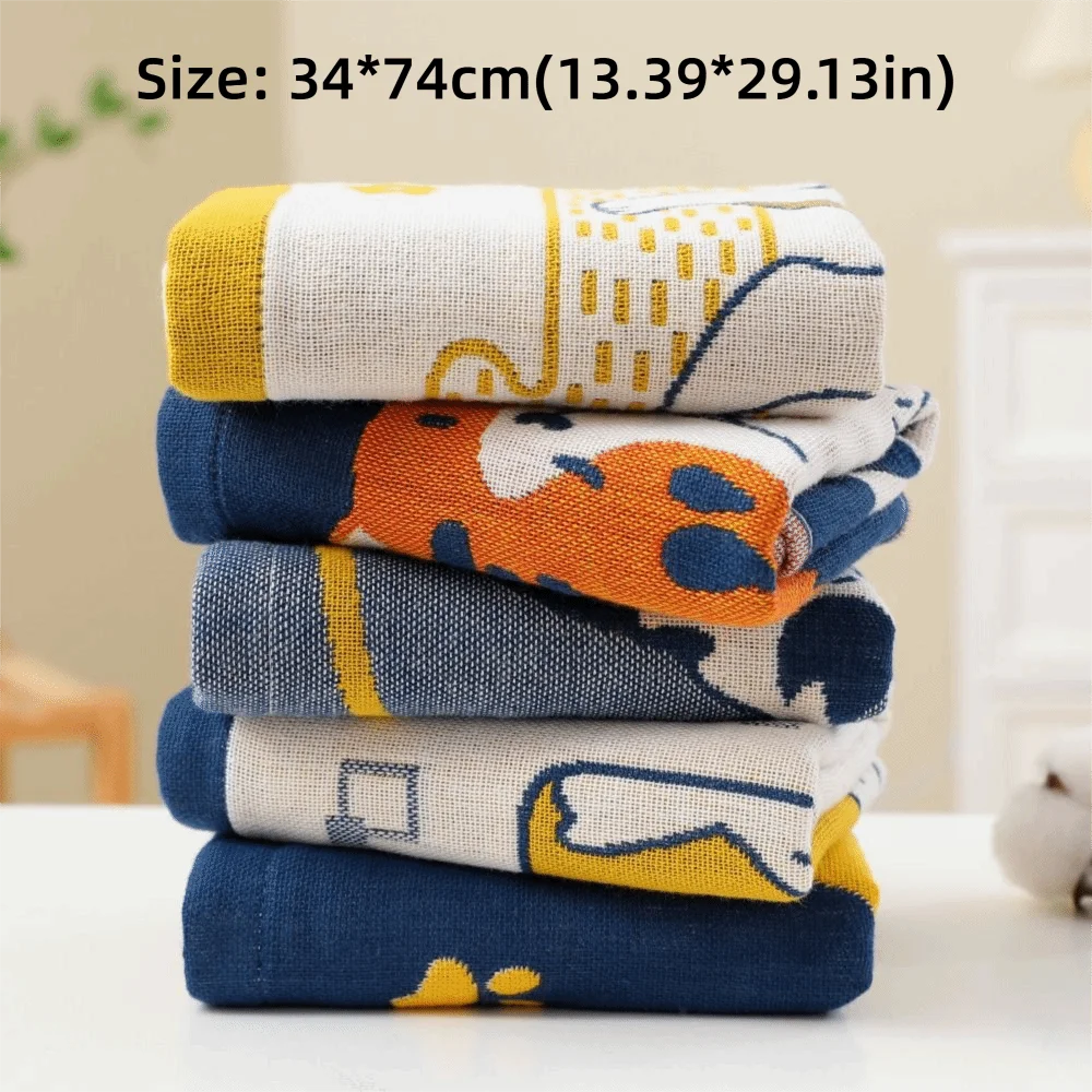 Cartoon Cat Face Towels 34x74cm Soft Bath Towel Absorbent 3 Layer Cotton