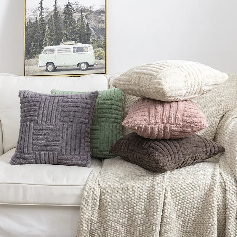 Boho Faux Fur Plush Throw Pillow Cover, Grey