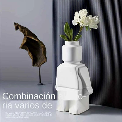 Nordic Style Ceramic Robot Vase Indoor Flower Pot Modern Home Interior Decoration White Goods Decoration Office Desk Decoration
