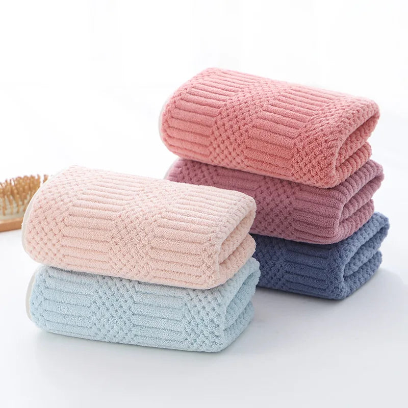 5-Piece Coral Fleece Lucky Grid Towel Set — Quick-Drying