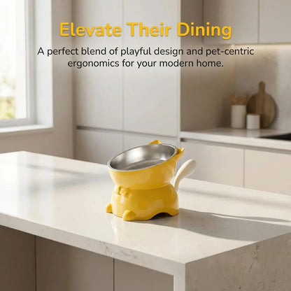 Elevated Stainless Steel Cat Bowl with Ear-Shaped Stand