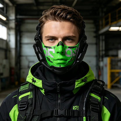 JAUPTO Cyberpunk Mecha Half Mask Breathable Tactical Cosplay for Halloween Rave Streetwear