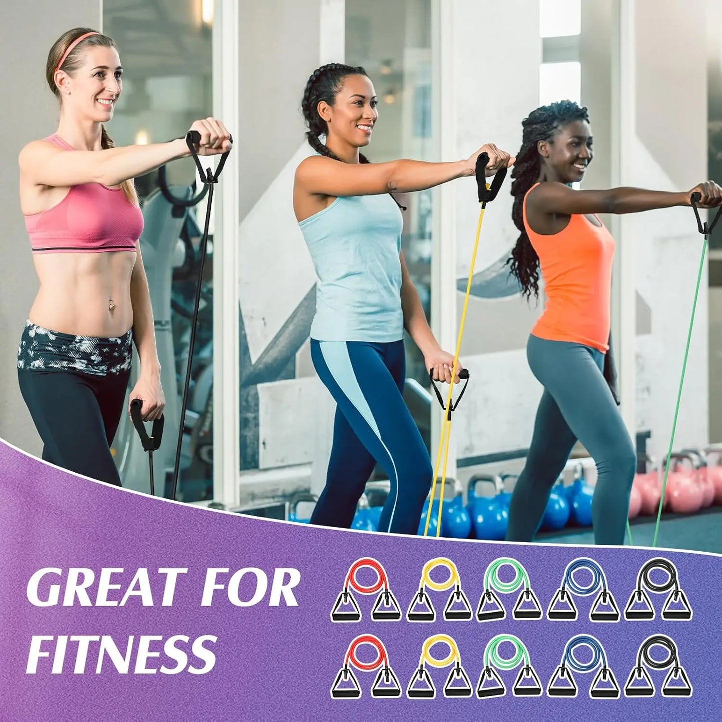 10 Pcs Resistance Bands with Handles, 5 Levels for Home Gym Yoga Pilates