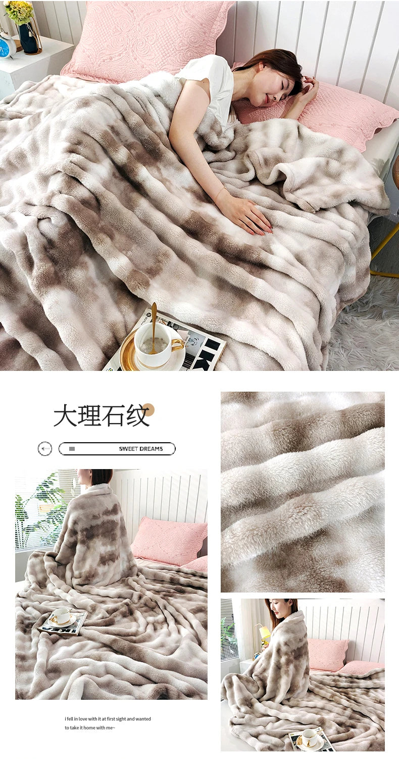 Gradient Bubble Fleece Throw Blanket Cozy Soft Plush Multipurpose Nap Blanket for Bedroom Sofa Faux Rabbit Fur Travel Blankets