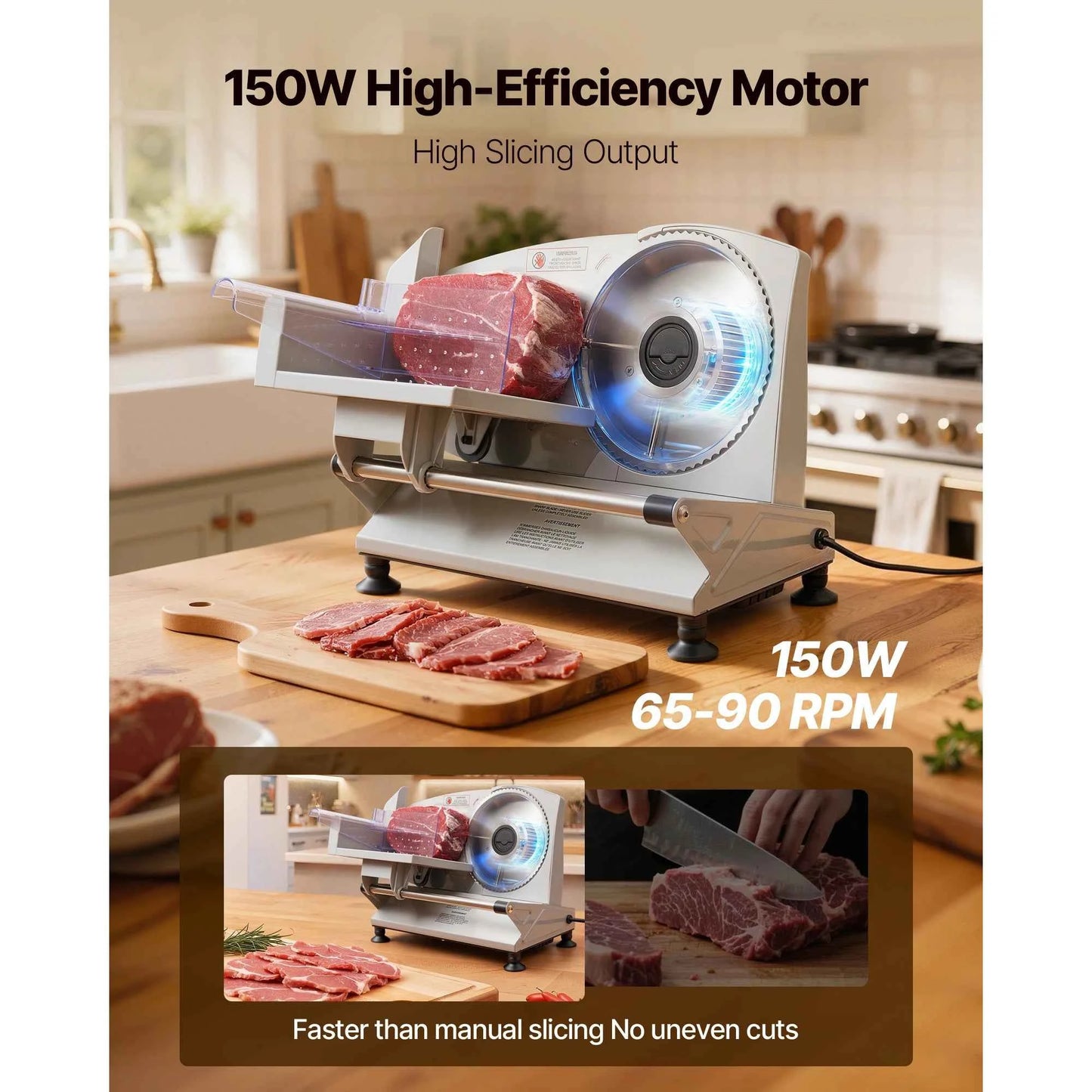 SucceBuy 6.7-10 inch Meat Slicer Electric Deli Slicer Machine with two SUS420 Blades Home Food-Slicer for Meat, Ham, Baguett