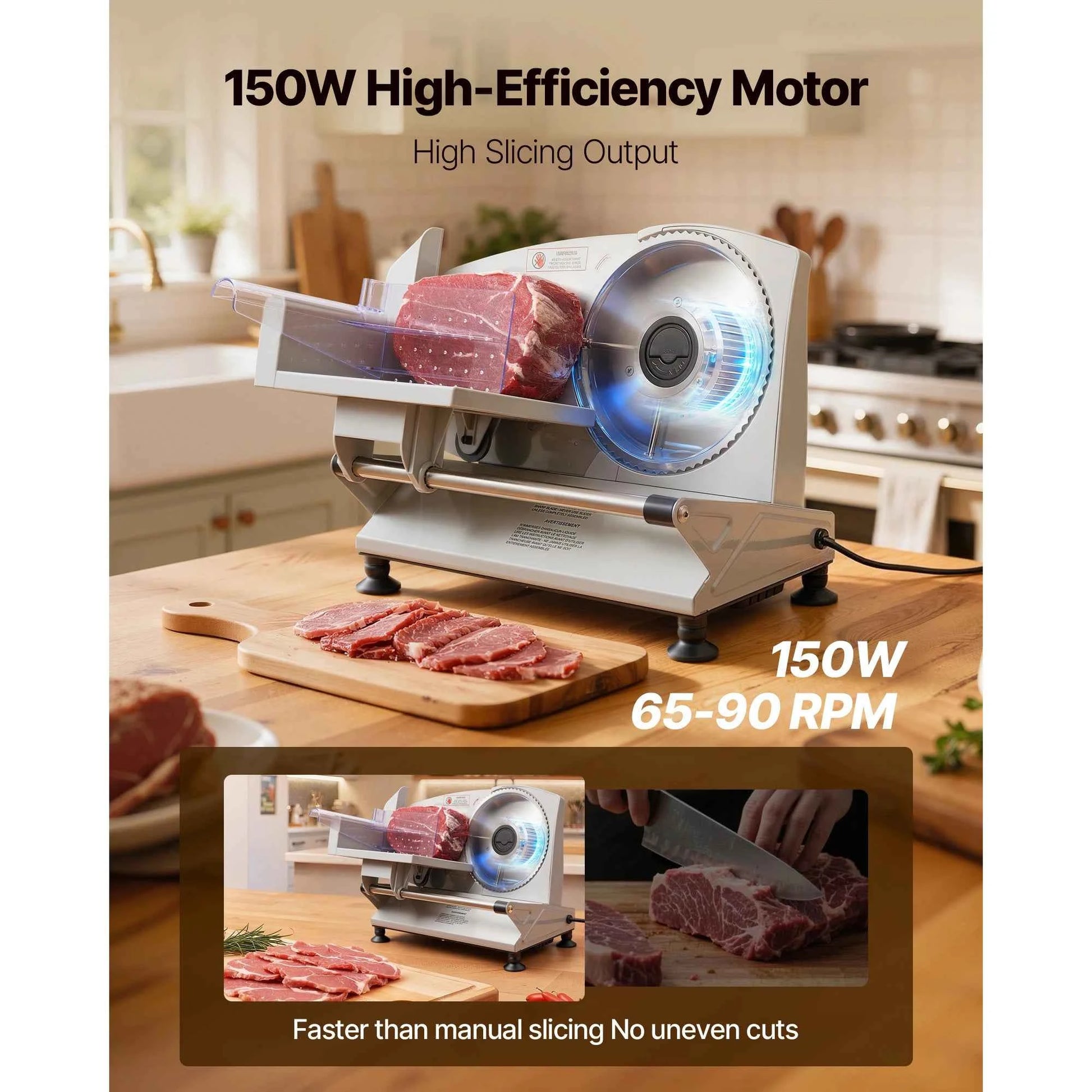 SucceBuy 6.7-10 inch Meat Slicer Electric Deli Slicer Machine with two SUS420 Blades Home Food-Slicer for Meat, Ham, Baguett