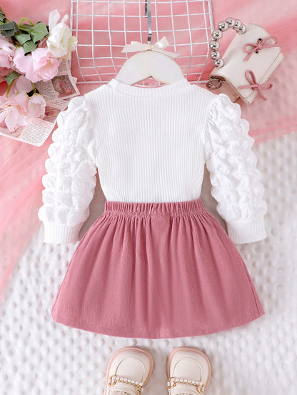 Bubble Sleeve Top & Skirt Set for Girls 1-3 Years