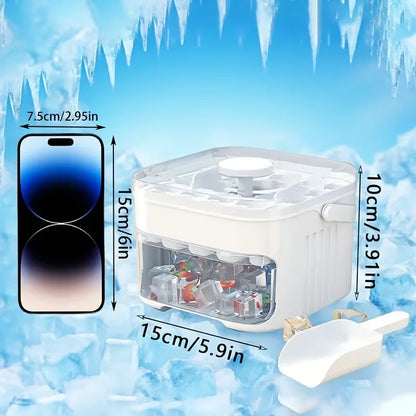 50-Cube Double Layer Ice Cube Maker with Easy Press Cap and Ice Storage Box