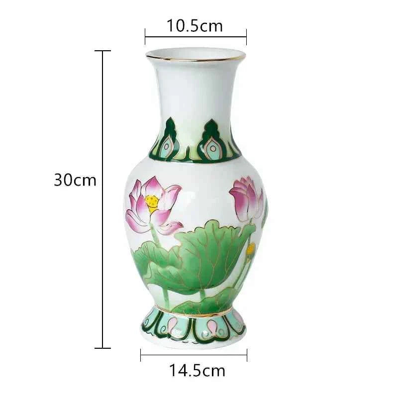 Home Ceramics Lotus Vases Ornaments Buddha Hall Worship Accessories Living Room Flower Arrangement Vase Decoration Crafts