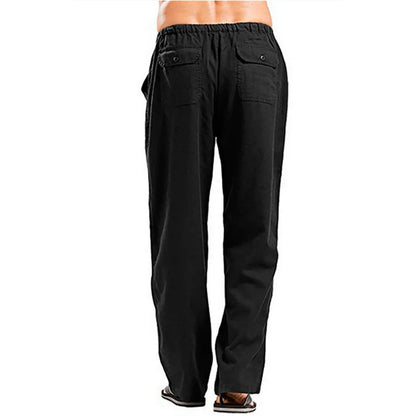 Men's Cotton Linen Pants — Solid Color Breathable Elastic Waist Casual Summer Trousers