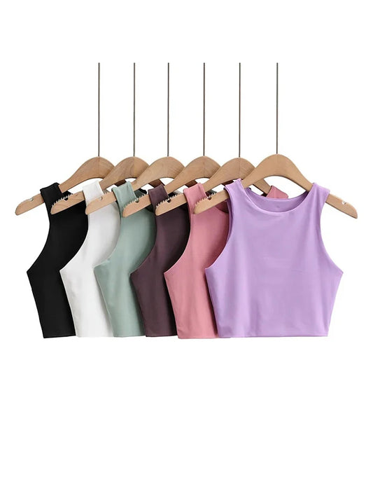 Débardeur Femme Slim Col Rond Sans Manches — Haut Double Nylon Qualité Femme 6 Couleurs
