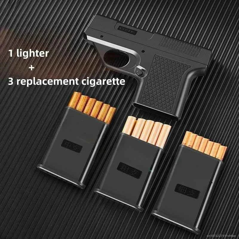 2024 New Clip Gun Type Butane Gas Lighter Three Capacity Cigarette Holder Windproof Jet Blue Flame Lighters Men's Gifts (NO GAS)