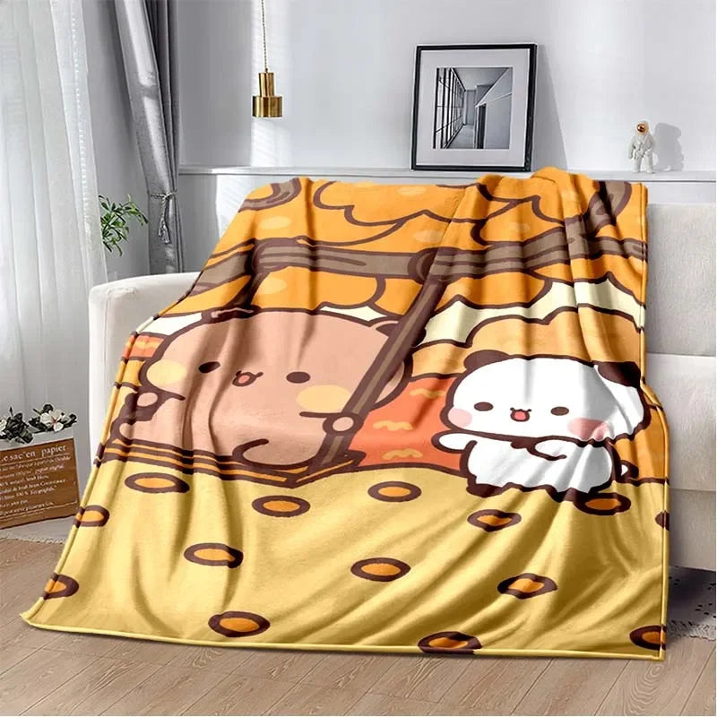 HD Cartoon Printed Bear Dad Blanket Cute Cloth Dudu Series Children's Warm Flannel Soft and Comfortable Home Bed Warm Gift