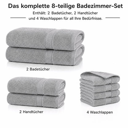 Towels 8 Piece Majestic Plush Luxury Towel Set, Cotton, Grey | Majestic - Bath Towel Set
