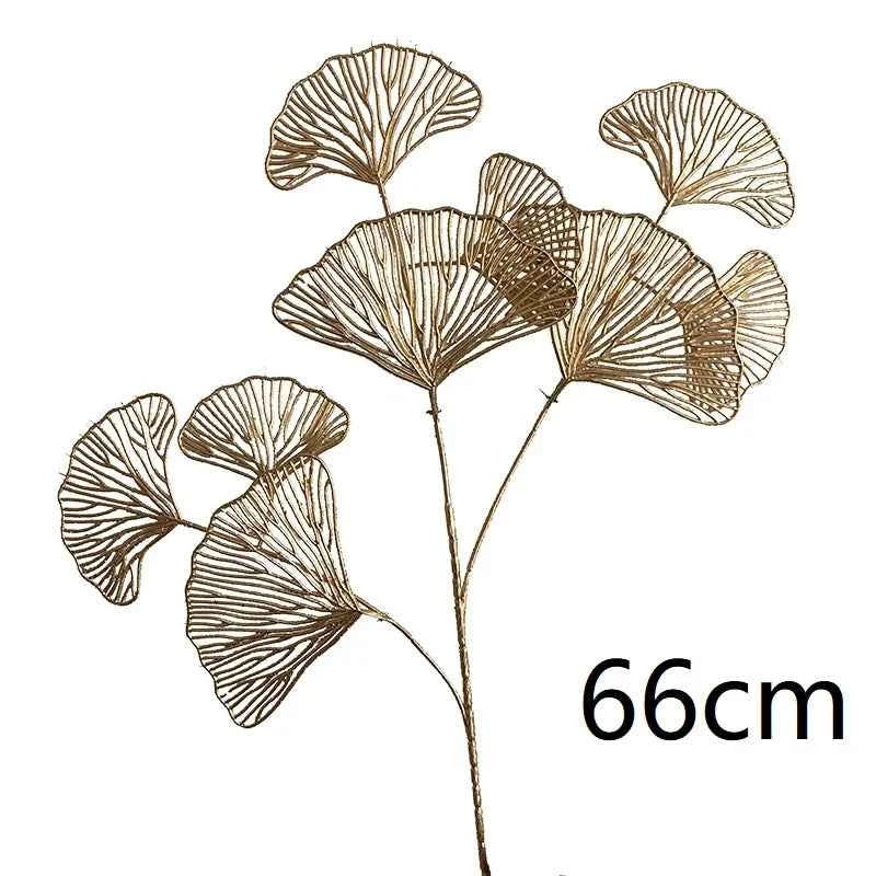 60CM 5PCS 3 Pronged Fan Leaf Netting Artificial Gold Ginkgo Eucalyptus Holly Wedding Arch Flower Arrangement Home Decor Crafts