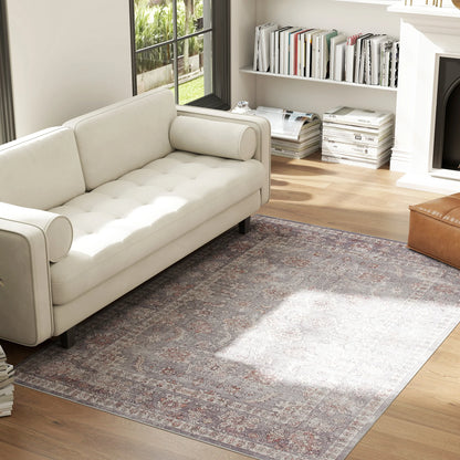 4x6 Traditional Floral Area Rug – Machine Washable Non-Slip Chenille Carpet in Grey & Brown