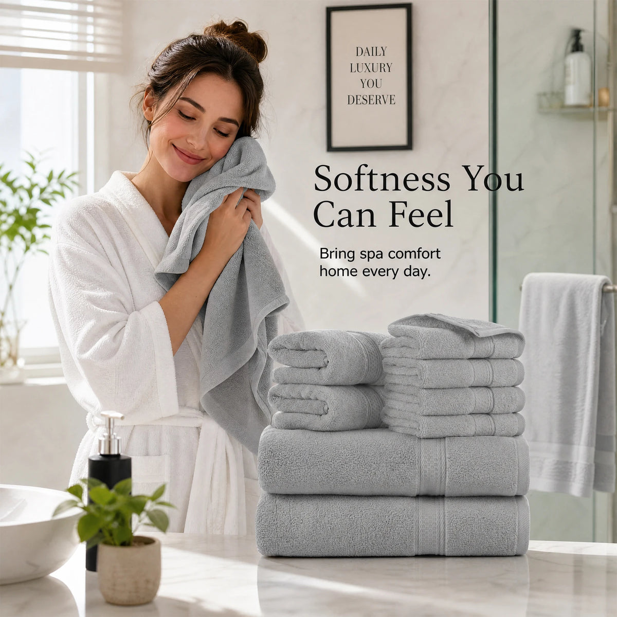 Towels 8 Piece Majestic Plush Luxury Towel Set, Cotton, Grey | Majestic - Bath Towel Set